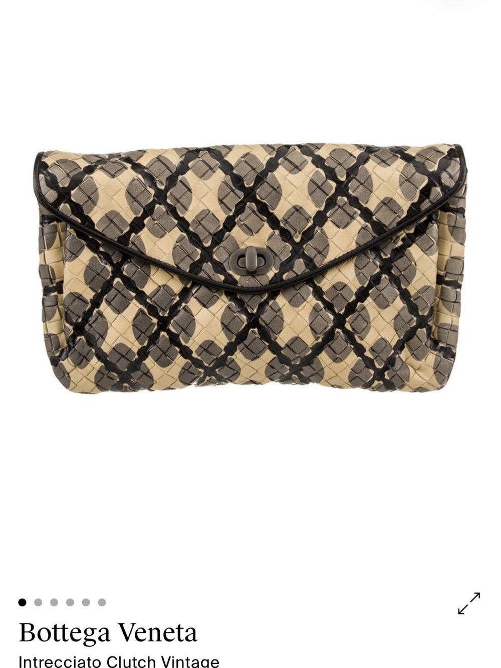 Bottega Veneta Beige and Black Intrecciato Envelope Clutch